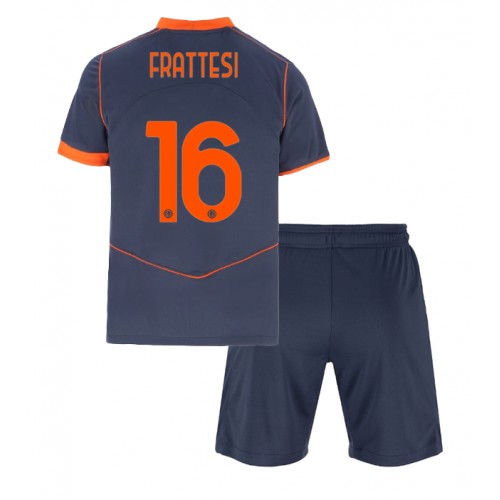 Stroje piłkarskie Inter Milan Davide Frattesi #16 Koszulka Trzeciej dla dzieci 2025-26 Krótki Rękaw (+ szorty)
